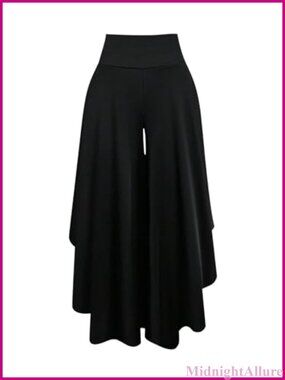 Women's Flowy Wide Leg High Waisted Palazzo Pants Asymmetrical Split Hem